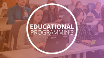 Students working on laptop computers with the text reading Educational Programming