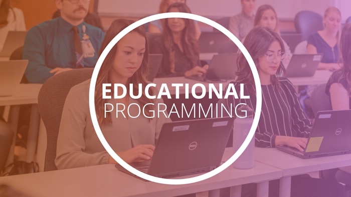 Students working on laptop computers with the text reading Educational Programming