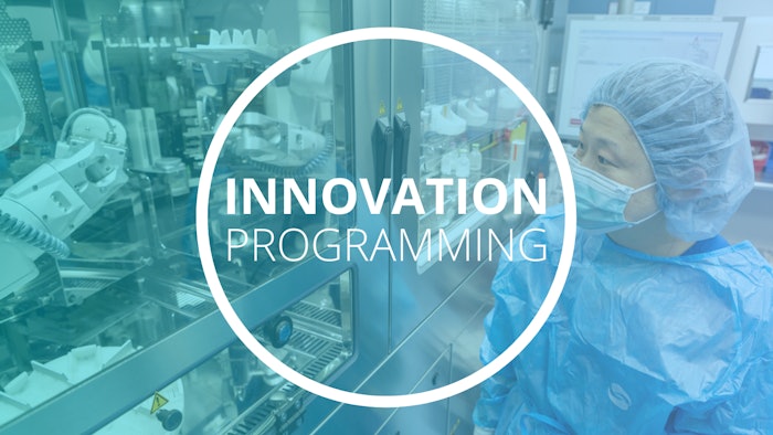 Graphic with medical professional wearing protective gear and the phrase Innovation Programming in the foreground