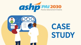 Graphic of two medical people looking at a screen with the text ASHP PAI 2030 Case Study
