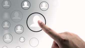 Graphic with finger pushing on button containing a silhouette of a person