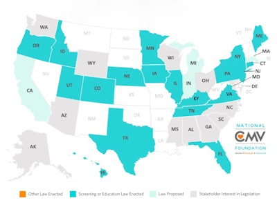 Figure 1. Congenital CMV legislation in the United States by state, provided courtesy of the National CMV Foundation.
