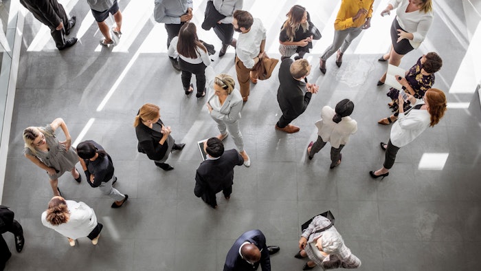 Overhead view of people mingling