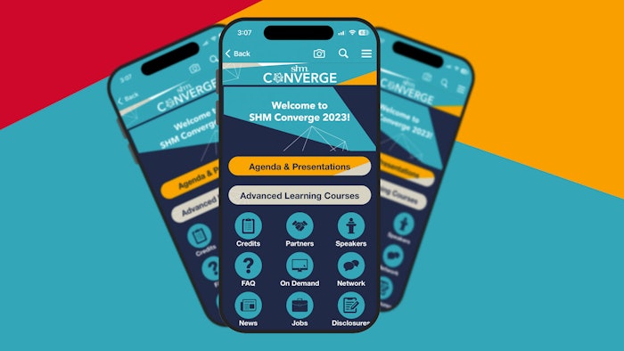 Graphic of a phone with SHM Converge App on it