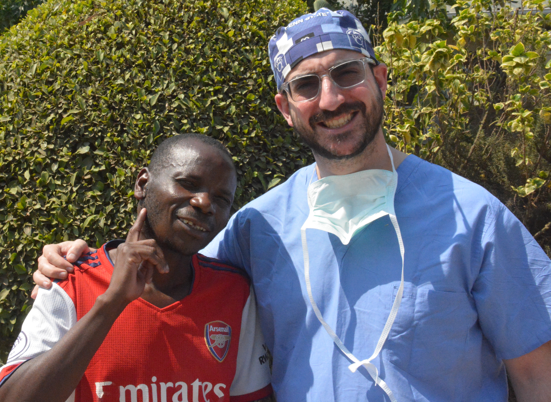 Dr. Bowers visits with his patient on postoperative day one following a superficial parotidectomy.