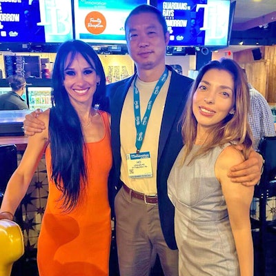 Left to right: Derm Tank winner Maryam Safaee, MD, FAAD, Jonhan Ho, and Maria Gnarra Buethe, MD, PhD.