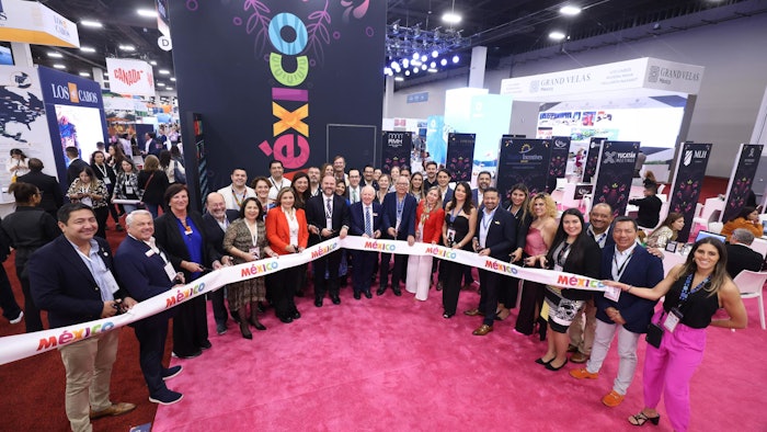 Mexico is ready for your visit! Ray Bloom, chairman of IMEX Group, and Heather Gough, director of sales for IMEX Group, officially opened the Mexico booth on Tuesday.