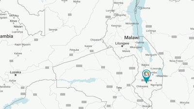 Map of Malawi and nearby Blantyre.