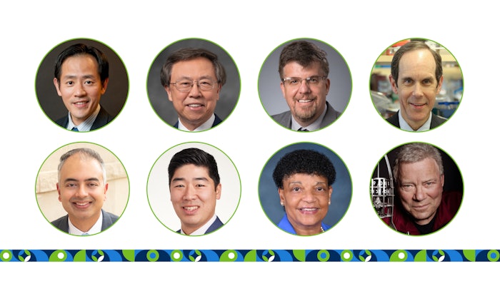 Top row, left to right: Hensin Tsao, MD, PhD, FAAD, Henry W. Lim, MD, FAAD, Terrence A. Cronin Jr., MD, FAAD, and Brian J. Druker, MD. Bottom row, left to right: Seemal R. Desai, MD, FAAD, Brian S. Kim, MD, FAAD, Patricia A. Treadwell, MD, FAAD, and William Shatner.
