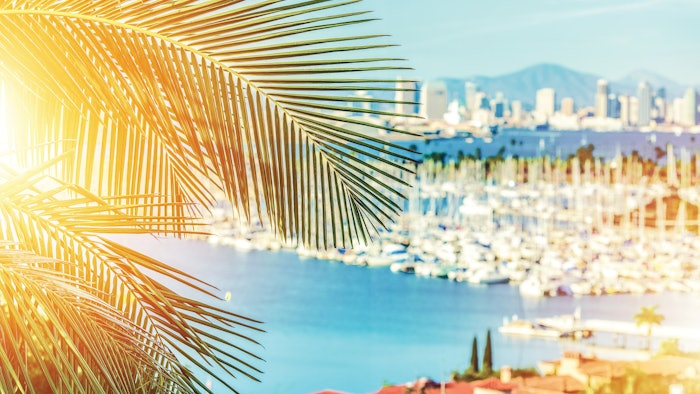 Sunny skyline photo of bay in San Diego
