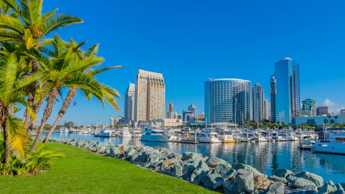 San Diego skyline with palm trees