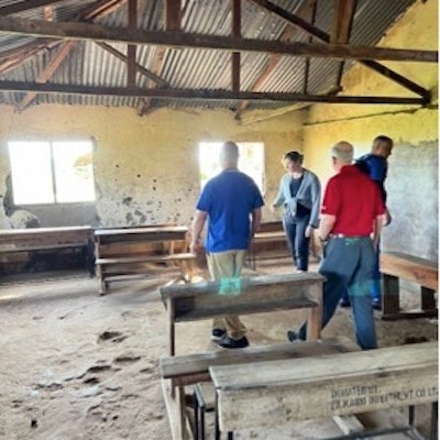 Village Life volunteers prepare for a clinic set in a temporarily vacated schoolhouse in Nyambogo, Tanzania.