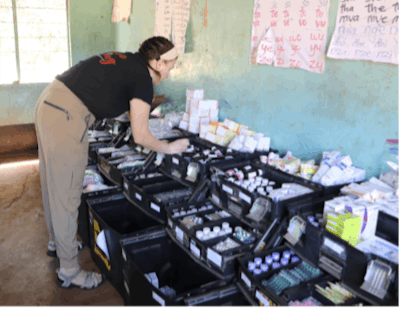 The clinic’s well stocked and organized mobile pharmacy.