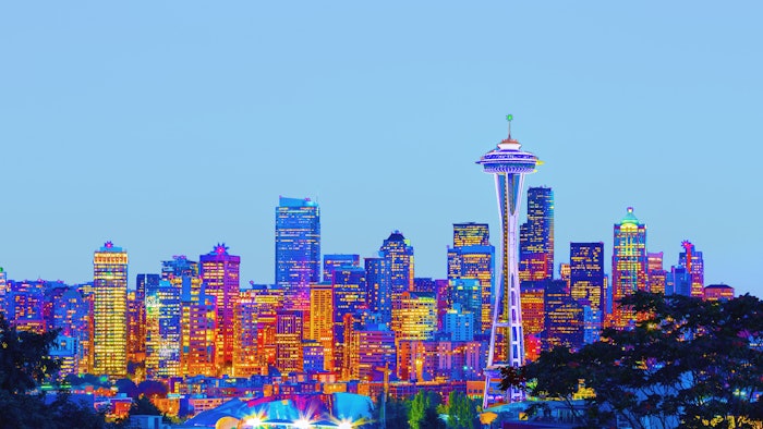 This is a photo of Seattle with bright lights.