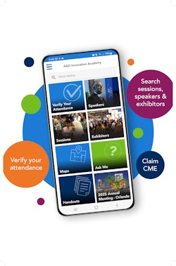 This is an illustrated image of a cell phone with the AAD meeting branding.