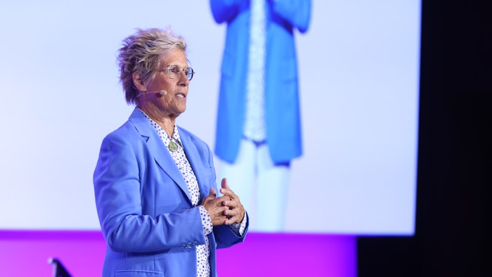 This is a photo of swimmer Diana Nyad speaking at AAD Innovation Academy.