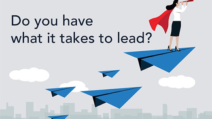 This is an illustration of a woman standing on a paper airplane looking out into the sky for a AAD leaders.