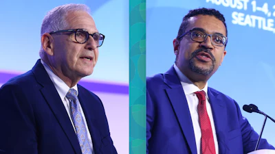 This is a two-shot photo of Warren R. Heymann, MD, FAAD, and Andrew F. Alexis, MD, MPH, FAAD speaking at AAD Innovation Academy.