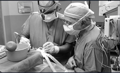 Dr. Shah (left) in the operating room with the late otolaryngologist Stephen Epstein, MD.