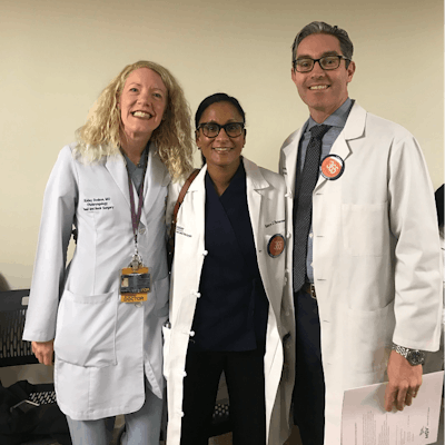 Left to right: Kelley Dodson, MD, Raj Petersson, MD, and Tom Gallagher, MD, representing the Virginia Society of Otolaryngology.