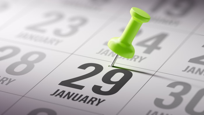 Calendar with pushpin on January 29