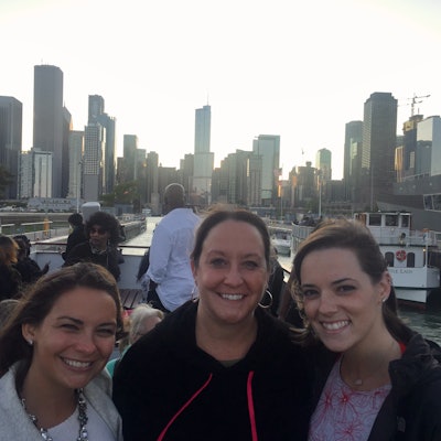 [From left] Kate and Communications colleagues, Tina Maggio, and Jackie Cole, enjoy a riverboat ride at the 2017 Annual Meeting in Chicago.