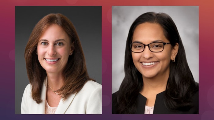 Head shot of Rachel Cyrus, MD, and Lakshmi Swaminathan, MD, MHSA, SFHM