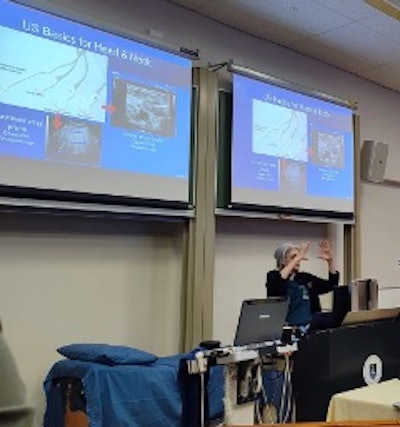 Author Merry E. Sebelik, MD, discussing ultrasound basics at the POTUS training course.