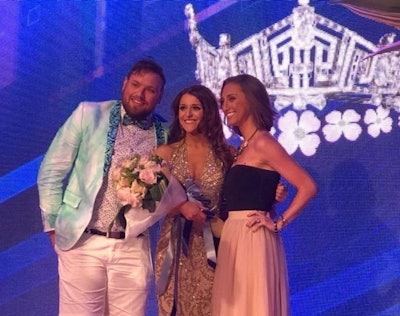 Jacob and a pageant client celebrating a preliminary award at The Miss Virginia Pageant.