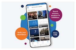 Mobile conference app interface showing session listings, speakers, and event navigation