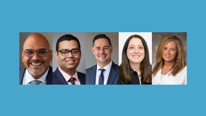 From left to right: Ruben J. Azocar, MD, MHCM, FASA, FCCM, FACHE, Ranjit Deshpande, MBBS, MBA, FCCM, James L. Hill Jr., MD, MBA, CPE, FASA, FACHE, Tal Levy, MD, MBA, and Heather McFarland, DO, FASA