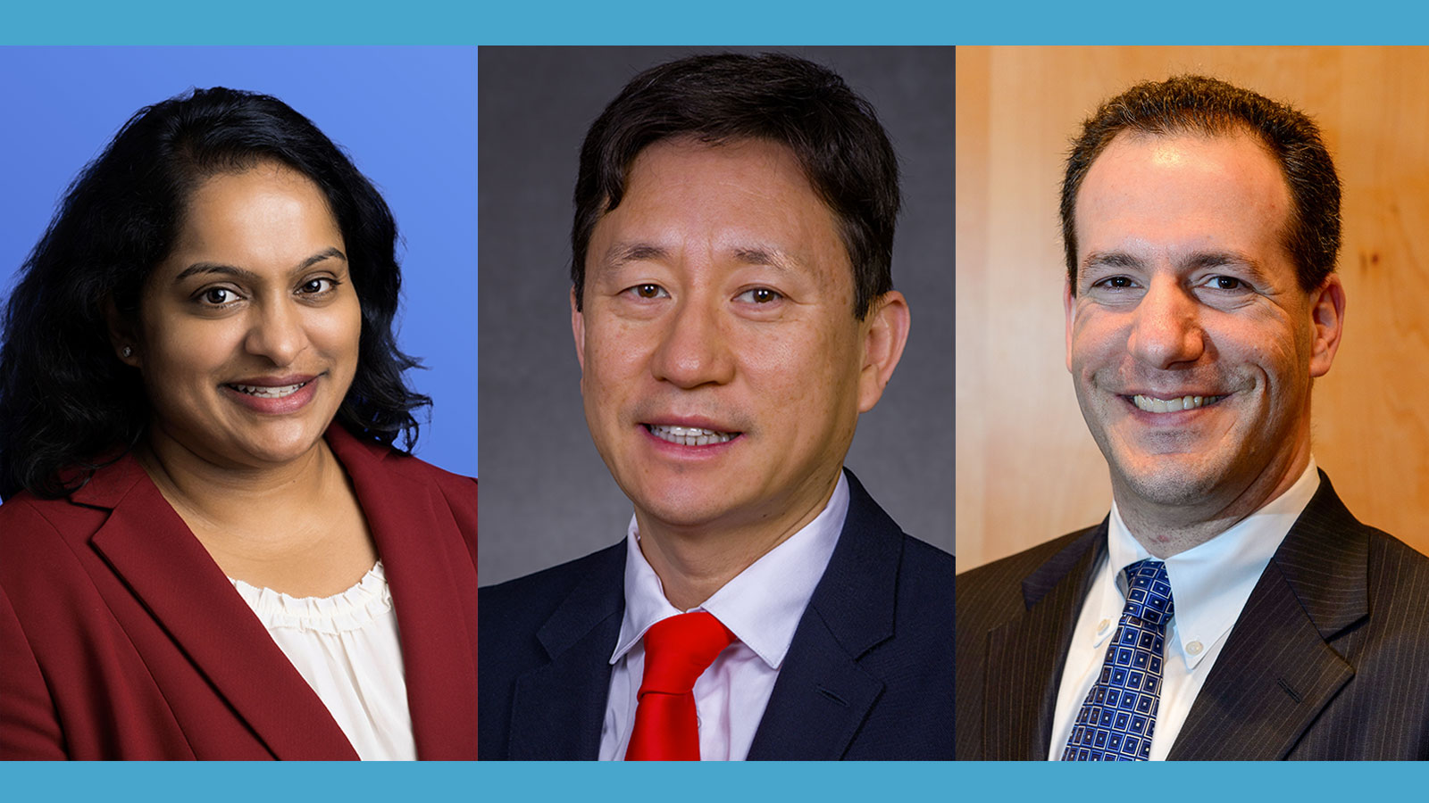 From left to right: Smitha Arekapudi, MD, SM, MBA, FASA, Jiapeng Huang, MD, PhD, FASE, FASA, and Marc Zemel