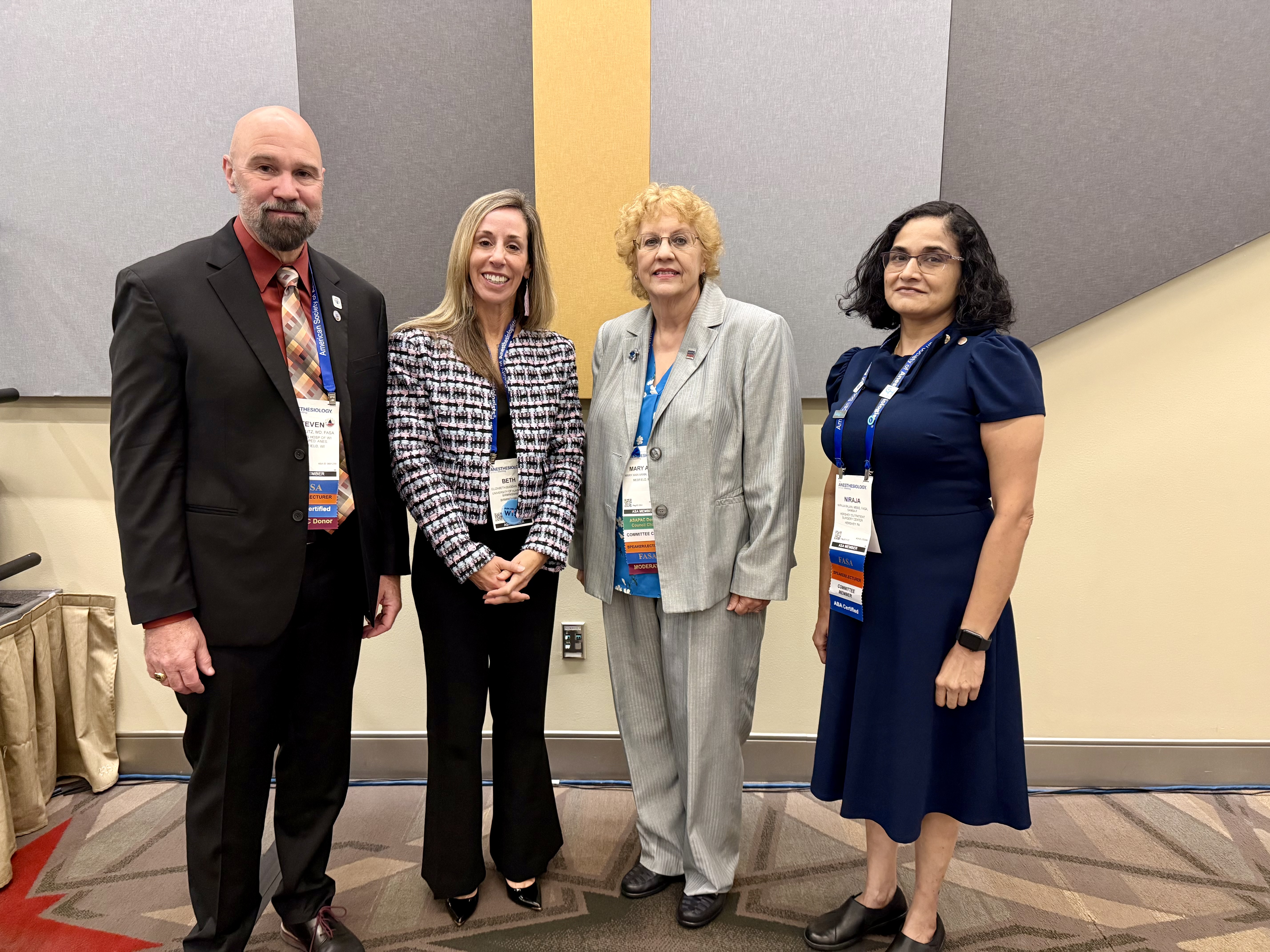 From left to right: Steven Butz, MD, FASA, Elizabeth Duggan, MD, MA, Mary Ann Vann, MD, FASA, and Niraja Rajan, MBBS, FASA
