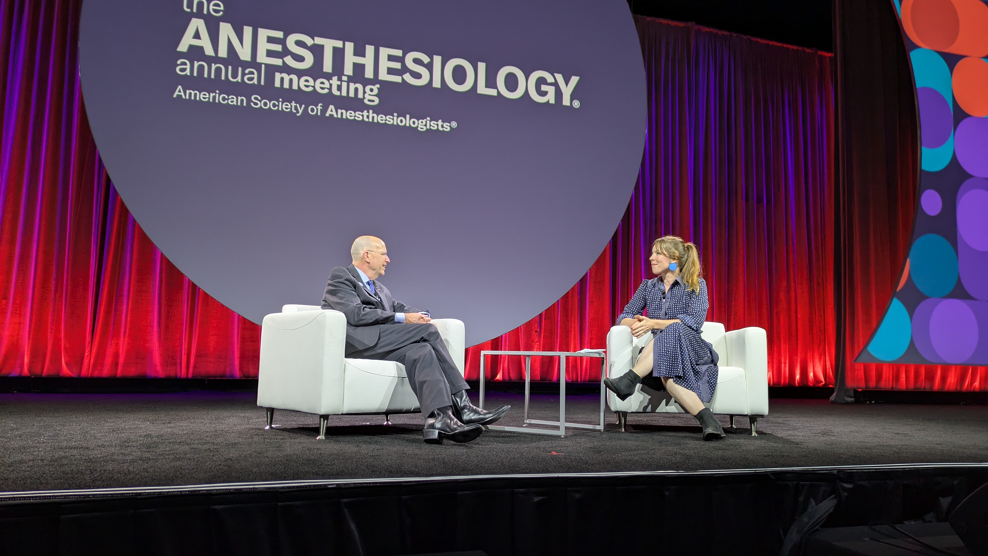 From left to right: ASA President Donald Arnold, MD, FACHE, FASA, talks with Lucy Kalanithi, MD, FACP