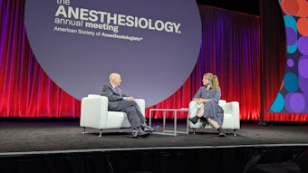 From left to right: ASA President Donald Arnold, MD, FACHE, FASA, talks with Lucy Kalanithi, MD, FACP