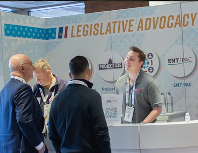 Members learn about ENT PAC's advocacy initiatives at the Legislative Advocacy booth during the 2025 AAO-HNSF Annual Meeting & OTO EXPO in Indianapolis.