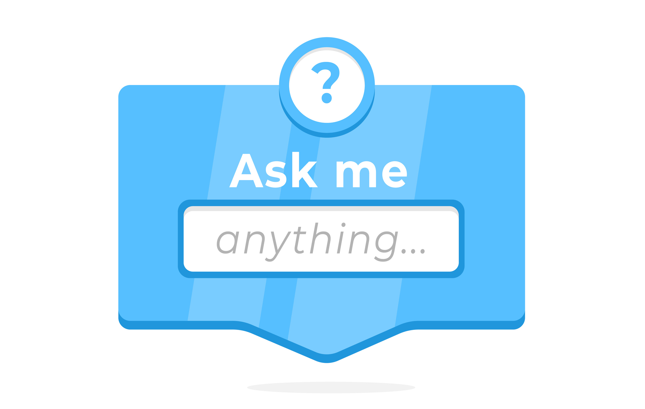 Ask me anything interactive help prompt with question mark icon and input field