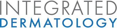 Integrated Dermatology logo with gray and blue text wordmark