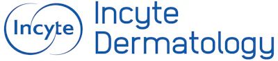 Incyte Dermatology logo featuring blue overlapping circles with company name in sans-serif font