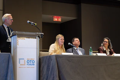Stephen P. Cragle, MD, moderates the session, “Cutting through the Red Tape: State-Level Advocacy and the Fight Against Prior Authorization.” Left to Right: Dr. Cragle, Anna Hall, John Werning, MD, and Eileen Raynor, MD. Not shown from the panel is Aaron Costello, CAE.