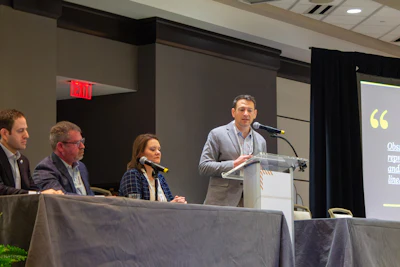 David E. Melon, MD moderates the session “Sleep Apnea 360 Degrees: Building a Profitable, Patient-Centered Practice,” with panelists left to right Drew Franklin, MBA, FACMPE, Keith Matheny, MD, and Deanne Nyland, MD.