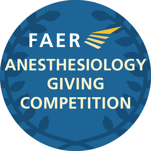 FAER Anesthesiology Giving Competition logo with blue circular badge and gold wing symbol