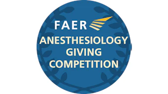 FAER Anesthesiology Giving Competition logo with blue circular badge and gold wing symbol