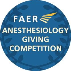 FAER Anesthesiology Giving Competition logo with blue circular badge and gold wing symbol